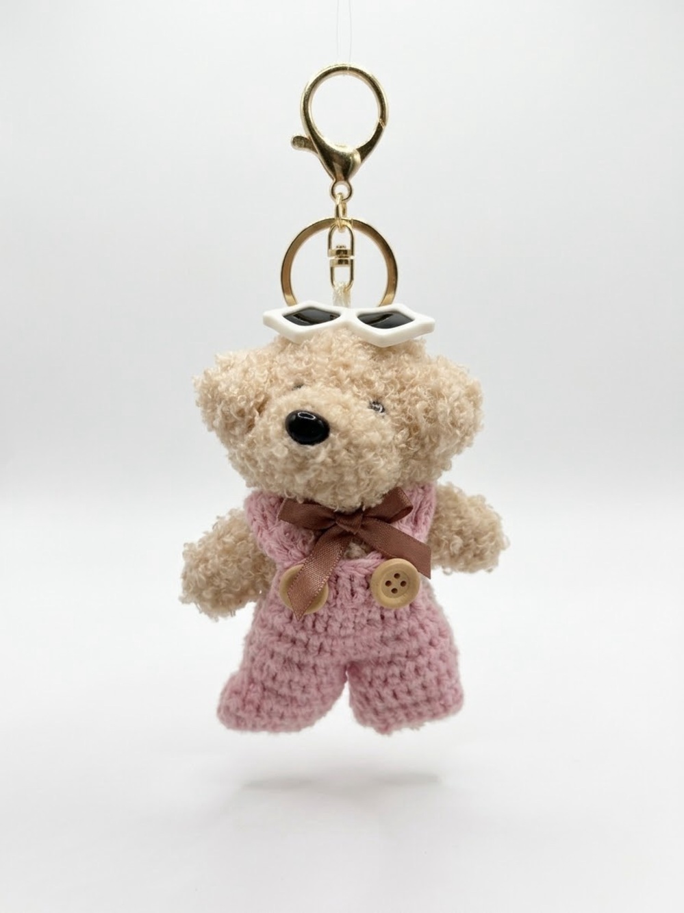 Teddy Bear Crochet Overalls White Sunglasses Teddy Bear Bag charm keychain